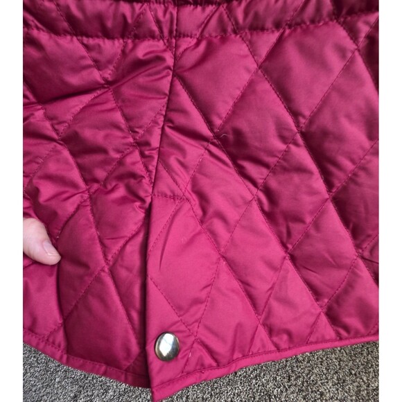 Eddie Bauer Size Large Red Goose Down Quilted Snap Up Collar Pockets Warm - Picture 5 of 8